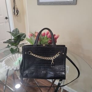 Nine West Black and Gold Satchel with Croc Texture